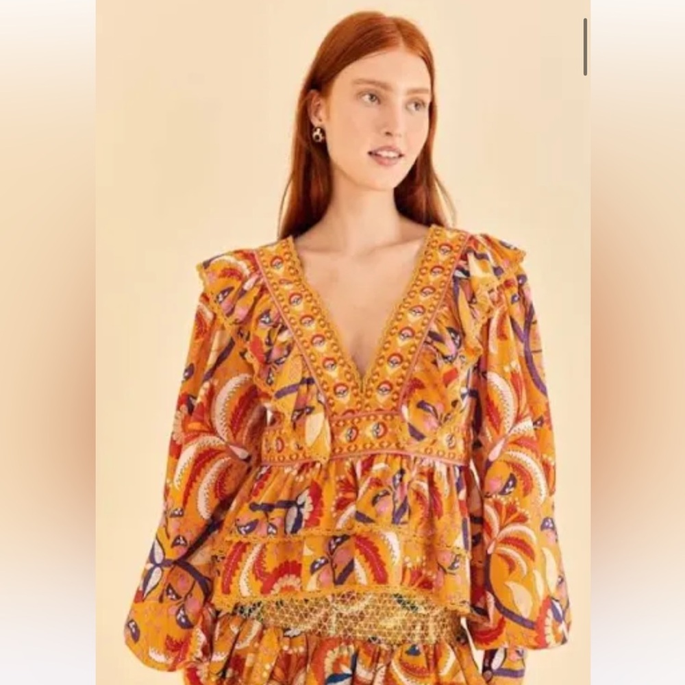 FARM Rio pretty palms party ruffle Women's Blouse